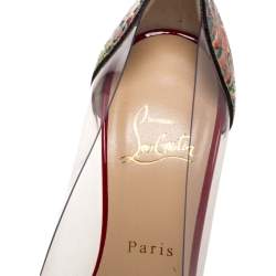 Pre Owned Christian Louboutin Multicolor Python and PVC Djalouzi Metal Cap Pointed Toe Pumps Size 38.5