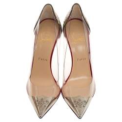Pre Owned Christian Louboutin Multicolor Python and PVC Djalouzi Metal Cap Pointed Toe Pumps Size 38.5