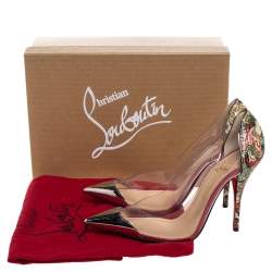 Pre Owned Christian Louboutin Multicolor Python and PVC Djalouzi Metal Cap Pointed Toe Pumps Size 38.5