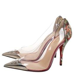 Pre Owned Christian Louboutin Multicolor Python and PVC Djalouzi Metal Cap Pointed Toe Pumps Size 38.5
