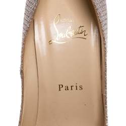 Christian Louboutin Silver Shimmery Fabric Lady Peep Toe Platform Pumps Size 39.5
