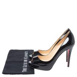 Pre Owned Christian Louboutin Black Patent Leather Very Prive Peep Toe Platform Pumps Size 38.5