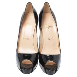 Pre Owned Christian Louboutin Black Patent Leather Very Prive Peep Toe Platform Pumps Size 38.5