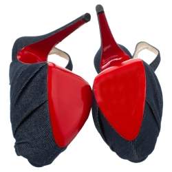 Pre Owned Christian Louboutin Blue Denim Miss Benin Peep Toe Platform Pumps Size 38.5