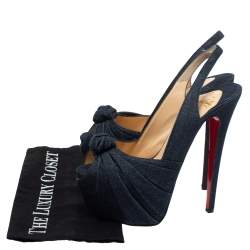 Pre Owned Christian Louboutin Blue Denim Miss Benin Peep Toe Platform Pumps Size 38.5
