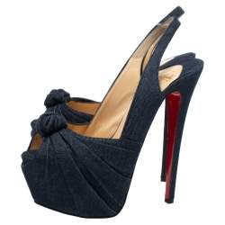 Pre Owned Christian Louboutin Blue Denim Miss Benin Peep Toe Platform Pumps Size 38.5