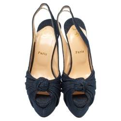 Pre Owned Christian Louboutin Blue Denim Miss Benin Peep Toe Platform Pumps Size 38.5