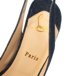 Pre Owned Christian Louboutin Blue Denim Miss Benin Peep Toe Platform Pumps Size 38.5