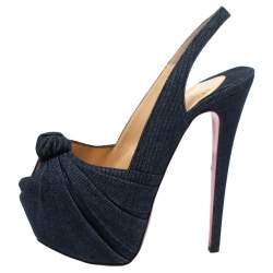 Pre Owned Christian Louboutin Blue Denim Miss Benin Peep Toe Platform Pumps Size 38.5