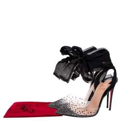 Pre Owned Christian Louboutin PVC and Lace Spikaqueen Studded Accents Wrap Up Pumps Size 37