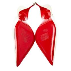 Pre Owned Christian Louboutin White Patent Leather Clare Slingback Pointed Toe Pumps Size 38.5