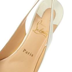 Pre Owned Christian Louboutin White Patent Leather Clare Slingback Pointed Toe Pumps Size 38.5