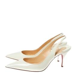 Pre Owned Christian Louboutin White Patent Leather Clare Slingback Pointed Toe Pumps Size 38.5
