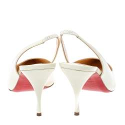 Pre Owned Christian Louboutin White Patent Leather Clare Slingback Pointed Toe Pumps Size 38.5