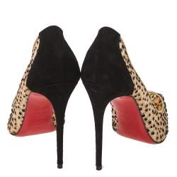 Pre Owned Christian Louboutin Beige/Black Mesh And Suede Leather Follies Lace Pointed Toe Pumps Size 38.5