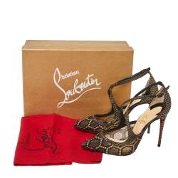 Pre Owned Christian Louboutin Black/Gold Fabric And Mesh Twistissima Crisscross Pumps Size 37.5