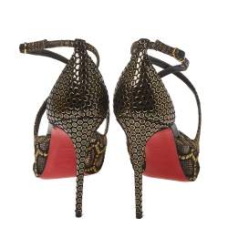 Pre Owned Christian Louboutin Black/Gold Fabric And Mesh Twistissima Crisscross Pumps Size 37.5