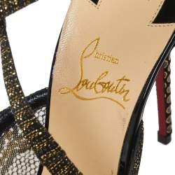 Pre Owned Christian Louboutin Black/Gold Fabric And Mesh Twistissima Crisscross Pumps Size 37.5