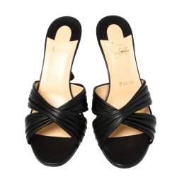 Pre Owned Christian Louboutin Black Leather Nicol Slide Sandals Size 38