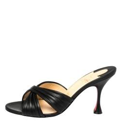 Pre Owned Christian Louboutin Black Leather Nicol Slide Sandals Size 38