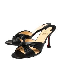 Pre Owned Christian Louboutin Black Leather Nicol Slide Sandals Size 38