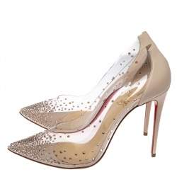 Pre Owned Christian Louboutin Cream Leather And PVC Degrastrass Pointed Toe Pumps Size 41