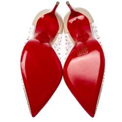 Pre Owned Christian Louboutin Cream Leather And PVC Degrastrass Pointed Toe Pumps Size 41