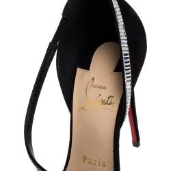 Pre Owned Christian Louboutin Black Mesh And Suede Chiara Crystal Embellished Pumps Size 37