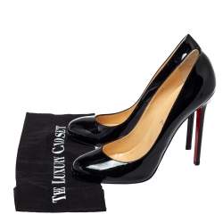 Pre Owned Christian Louboutin Black Patent Leather Simple Pumps Size 40.5