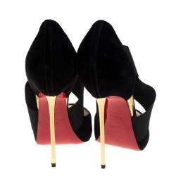 Pre Owned Christian Louboutin Black Suede And Elastic Big Dorcet Peep Toe Pumps Size 38.5