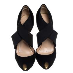 Pre Owned Christian Louboutin Black Suede And Elastic Big Dorcet Peep Toe Pumps Size 38.5