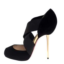 Pre Owned Christian Louboutin Black Suede And Elastic Big Dorcet Peep Toe Pumps Size 38.5