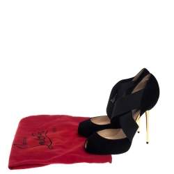 Pre Owned Christian Louboutin Black Suede And Elastic Big Dorcet Peep Toe Pumps Size 38.5