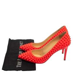 Pre Owned حذاء كعب عالي كريستيان لوبوتان جلد برتقالي لامع بيغال سبايك مقاس 39.5