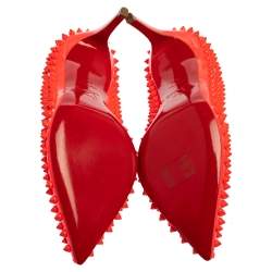 Pre Owned حذاء كعب عالي كريستيان لوبوتان جلد برتقالي لامع بيغال سبايك مقاس 39.5