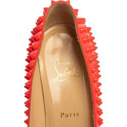 Pre Owned حذاء كعب عالي كريستيان لوبوتان جلد برتقالي لامع بيغال سبايك مقاس 39.5