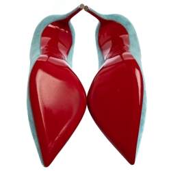 Pre Owned Christian Louboutin Blue Suede Pigalle Follies Pumps Size 38.5