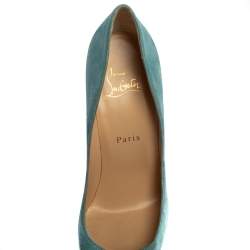 Pre Owned Christian Louboutin Blue Suede Pigalle Follies Pumps Size 38.5