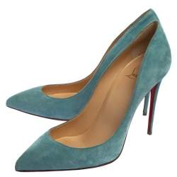 Pre Owned Christian Louboutin Blue Suede Pigalle Follies Pumps Size 38.5
