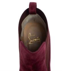 Pre Owned Christian Louboutin Burgundy Suede Study Block Heel Ankle Boots Size 37.5