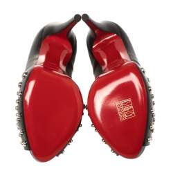 Pre Owned Christian Louboutin Black Leather Vendo Knock Studded Platform Peep Toe Pumps Size 38.5