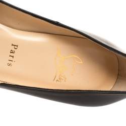 Pre Owned Christian Louboutin Black Leather Vendo Knock Studded Platform Peep Toe Pumps Size 38.5