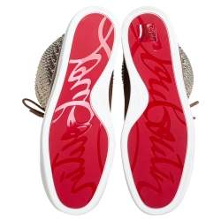 Pre Owned Christian Louboutin Brown Leather Surlapony Spiked Mid Calf Boots Size 41.5