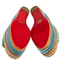 Pre Owned Christian Louboutin Blue Nubuck Leather Myriama Espadrille Wedge Sandals Size 39
