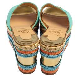 Pre Owned Christian Louboutin Blue Nubuck Leather Myriama Espadrille Wedge Sandals Size 39