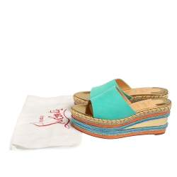 Pre Owned Christian Louboutin Blue Nubuck Leather Myriama Espadrille Wedge Sandals Size 39