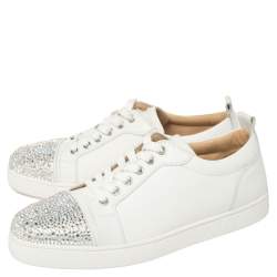 Pre Owned Christian Louboutin White Leather Gondola Strass Low Top Sneakers Size 41