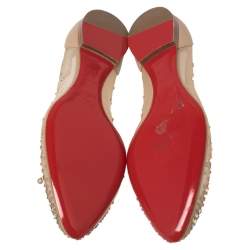 Pre Owned Christian Louboutin Beige Mesh And Leather Strass Patio Ballet Flats Size 35.5