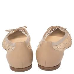 Pre Owned Christian Louboutin Beige Mesh And Leather Strass Patio Ballet Flats Size 35.5