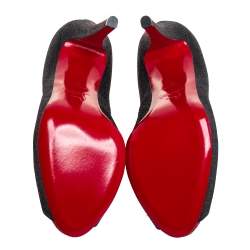 Pre Owned Christian Louboutin Black Glitter Very Prive Peep Toe Pumps Size 38